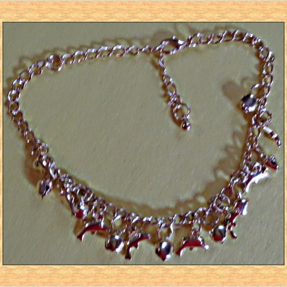 Gold Tone Dolphin With Bells Design Anklet